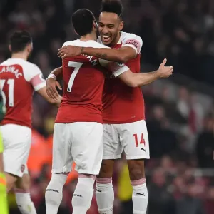 Arsenal's Mkhitaryan and Aubameyang Celebrate Goals Against Bournemouth