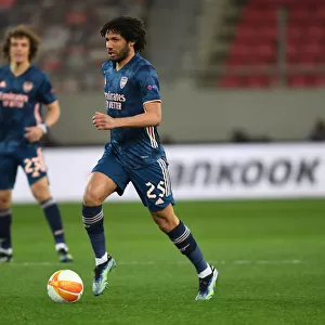 Arsenal's Mo Elneny in UEFA Europa League Action Against Olympiacos in Greece (Behind Closed Doors)