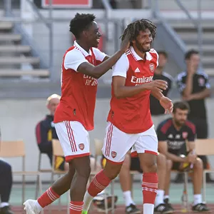 Arsenal's Mohamed Elneny and Albert Sambi Lokonga Celebrate Goal Against 1. FC Nurnberg in Pre-Season Friendly