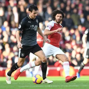 Arsenal's Mohamed Elneny Closes Down Jack Cork in Intense Arsenal v Burnley Premier League Clash