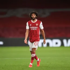 Arsenal's Mohamed Elneny in Empty Emirates: UEFA Europa League Match vs. Dundalk Arsenal's Mohamed Elneny in Empty Emirates: UEFA Europa League Match vs. Dundalk