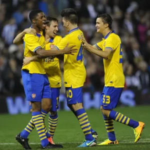 Arsenal's Monreal, Akpom, Bellerin, and Olsson Celebrate Penalty Shootout Victory over West Bromwich Albion Arsenal's Monreal, Akpom, Bellerin, and Olsson Celebrate Penalty Shootout Victory over West Bromwich Albion