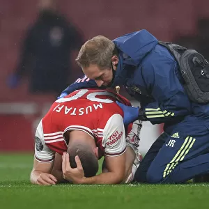 Arsenal's Mustafi Receives Treatment During Arsenal v Leicester City Premier League Match