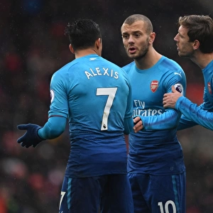 Arsenal's Nacho Monreal, Jack Wilshere, and Alexis Sanchez in Action against Southampton (2017-18)