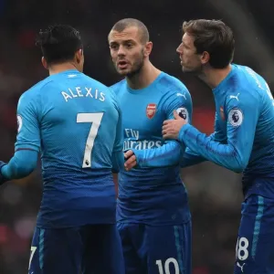 Arsenal's Nacho Monreal, Jack Wilshere, and Alexis Sanchez in Action against Southampton (2017-18)