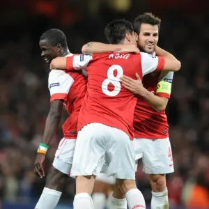 Arsenal's Nasri and Fabregas Celebrate 5-1 Goal in Champions League