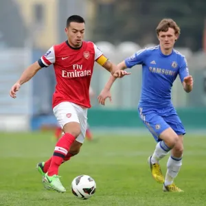 Arsenal's Nico Yennaris Clashes with Chelsea's John Swift in NextGen Series Semi-Final