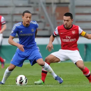 Arsenal's Nico Yennaris Clashes with Chelsea's Lewis Baker in NextGen Series Semi-Final