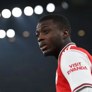 Arsenal's Nicolas Pepe Gears Up for Arsenal v Manchester United Clash (2019-2020) Arsenal's Nicolas Pepe Gears Up for Arsenal v Manchester United Clash (2019-2020)