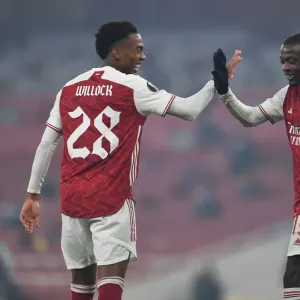 Arsenal's Nicolas Pepe and Joe Willock Celebrate Goals Against Molde in Europa League