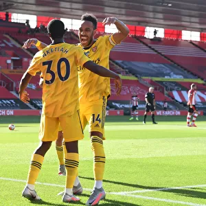 Arsenal's Nketiah and Aubameyang Celebrate Goal Against Southampton (2019-20)
