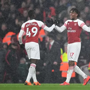 Arsenal's Nketiah and Iwobi Celebrate after Arsenal FC vs Manchester United, Premier League 2018-19