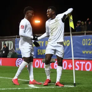 Arsenal's Nketiah and Saka: Celebrating Goals in FA Cup Victory over Oxford United Arsenal's Nketiah and Saka: Celebrating Goals in FA Cup Victory over Oxford United