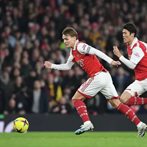 Arsenal's Odegaard and Tomiyasu in Action against Manchester City, Premier League 2022-23