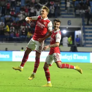 Arsenal's Odegaard and Vieira Celebrate First Goals Against AC Milan at Dubai Super Cup, 2022-23
