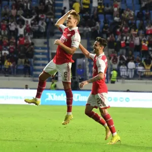 Arsenal's Odegaard and Vieira Celebrate First Goals in Arsenal's Win Against AC Milan in Dubai Super Cup, 2022-23