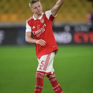 Arsenal's Oleksandr Zinchenko Celebrates Win Against Wolverhampton Wanderers in 2022-23 Premier League