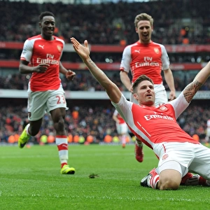 Arsenal's Olivier Giroud Celebrates Goal Against Liverpool in 2014-15 Premier League