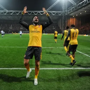 Arsenal's Olivier Giroud Celebrates Second Goal Against Preston North End in FA Cup Third Round