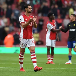 Arsenal's Pablo Mari Celebrates with Fans after Arsenal vs. Chelsea Match, 2021-22 Premier League