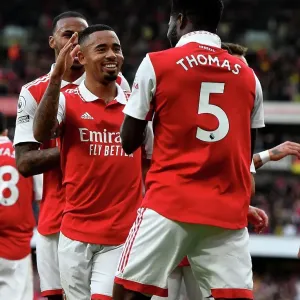 Arsenal's Partey and Jesus: Celebrating Four Goals Against Nottingham Forest (2022-23)