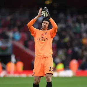 Arsenal's Petr Cech Celebrates with Fans after Arsenal v Swansea City Victory Arsenal's Petr Cech Celebrates with Fans after Arsenal v Swansea City Victory