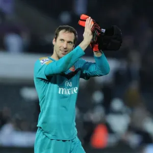 Arsenal's Petr Cech Celebrates Swansea Victory with a Warm Applause to Fans (2015-16)