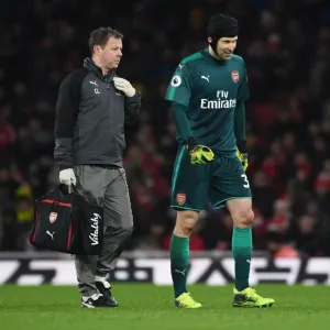 Arsenal's Petr Cech Exits Field with Physio: Arsenal v Everton, Premier League