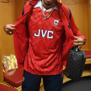 Arsenal's Pierre-Emerick Aubameyang in the Changing Room Before Arsenal v Southampton (2019-20)