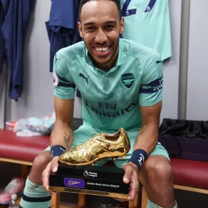 Print of Pierre-Emerick Aubameyang Holding Golden Boot