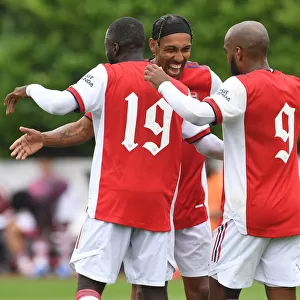 Arsenal's Pre-Season Triumph: Aubameyang and Lacazette Celebrate Nicolas Pepe's Goal vs Millwall (2021-22)