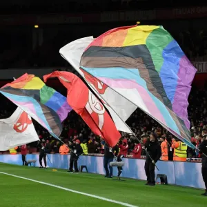 Arsenal's Rainbow Debut: First Premier League Game with Flag at Emirates Stadium vs. Wolverhampton Wanderers (2021-22)