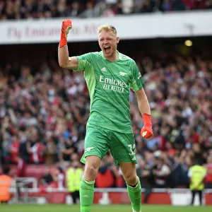 Arsenal's Ramsdale Celebrates in Derby Victory: Arsenal v Tottenham Hotspur, Premier League 2021-22