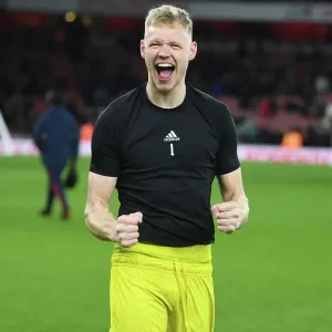 Arsenal's Ramsdale Celebrates Win Against Everton in Premier League