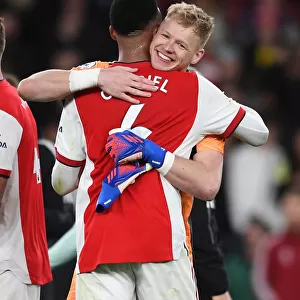 Arsenal's Ramsdale and Magalhaes Celebrate Victory Over Leicester City in the Premier League
