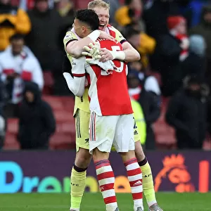 Arsenal's Ramsdale and Martinelli Celebrate Win Against Newcastle United