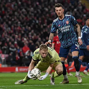 Arsenal's Ramsdale and White Lock Horns in Intense Carabao Cup Semi-Final Showdown Against Liverpool