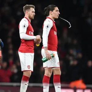 Arsenal's Ramsey and Bellerin in Action against Huddersfield Town, Premier League 2017-18