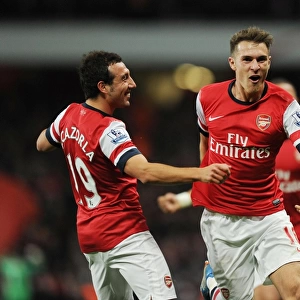 Arsenal's Ramsey and Cazorla Celebrate Goals Against Liverpool (2013-14)