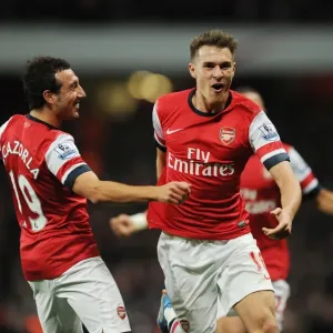 Arsenal's Ramsey and Cazorla Celebrate Goals Against Liverpool (2013-14) Arsenal's Ramsey and Cazorla Celebrate Goals Against Liverpool (2013-14)
