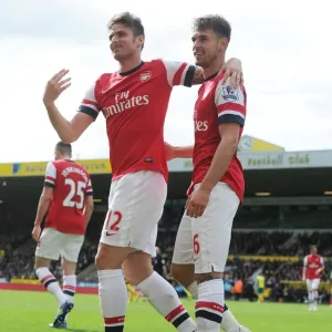Arsenal's Ramsey and Giroud Celebrate Goal Against Norwich City (2013-14)