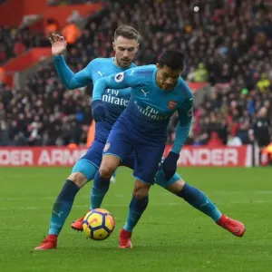 Arsenal's Ramsey and Sanchez in Action at Southampton, Premier League 2017-18