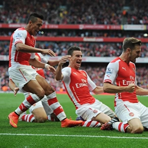 Arsenal's Ramsey, Sanchez, and Koscielny Celebrate Goal Against Crystal Palace (2014/15)