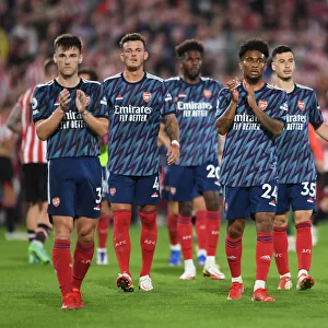 Arsenal's Reiss Nelson Celebrates with Fans after Brentford Victory - 2021-22 Premier League