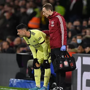 Arsenal's Ricky O'Donoghue Tends to Injured Gabriel Martinelli during Crystal Palace Match (2021-22)