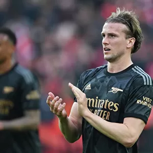 Arsenal's Rob Holding Applauding Fans After Liverpool Rivalry Match, Premier League 2022-23