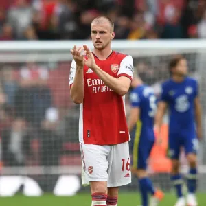 Arsenal's Rob Holding Celebrates with Fans after Arsenal vs. Chelsea Victory (2021-22)