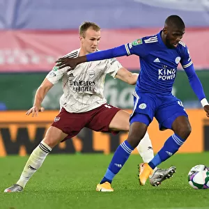 Arsenal's Rob Holding Closes In on Leicester's Kelechi Iheanacho in Carabao Cup Clash