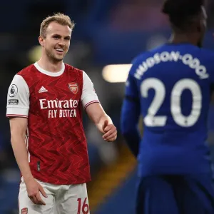 Arsenal's Rob Holding at Empty Stamford Bridge: 2020-21 Premier League Match Amidst COVID-19 Restrictions Arsenal's Rob Holding at Empty Stamford Bridge: 2020-21 Premier League Match Amidst COVID-19 Restrictions