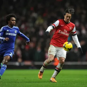 Arsenal's Rosicky Clashes with Chelsea's Willian in Intense Premier League Showdown (2013-14)
